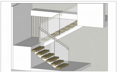 3D render of the staircase and glass balustrade design, alternate material view